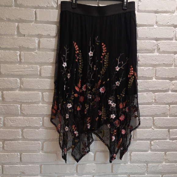 INC International Concepts Dresses & Skirts - INC International Concepts Black Floral Asymmetrical Handkerchief Skirt